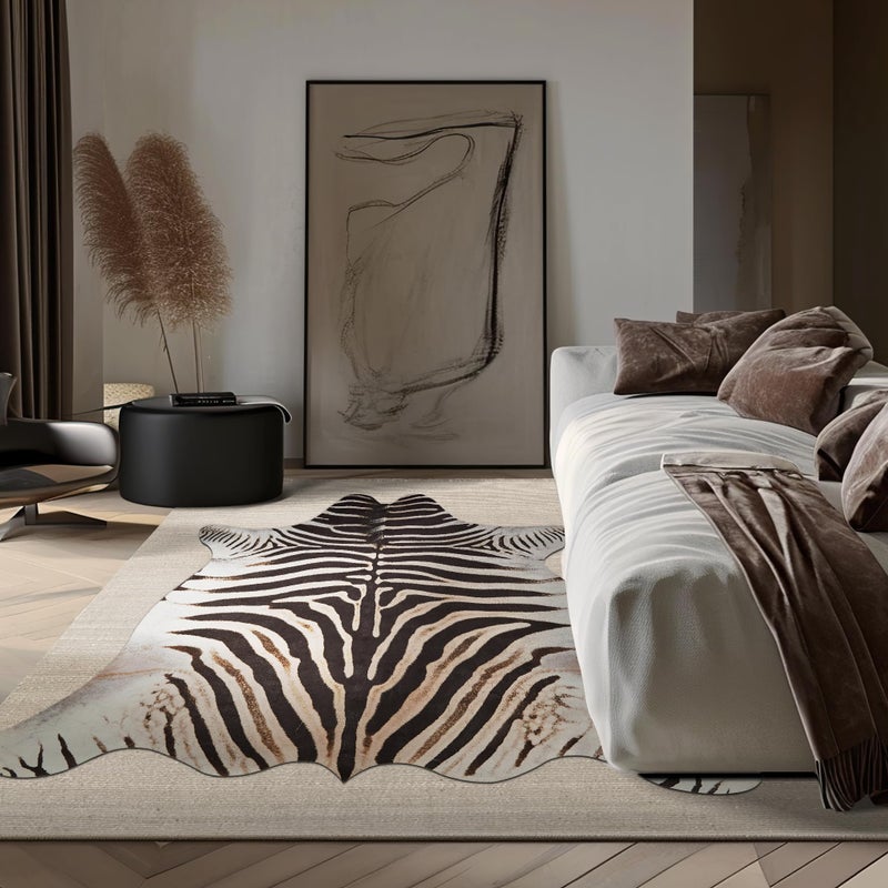 jinchan Zebra Print Area Rug Faux Skin Cowhide Animal Design Mat Faux Suede Safari Accent Rug Indoor Floorcover for Bedroom Living Room 3x4 Feet - Image 4